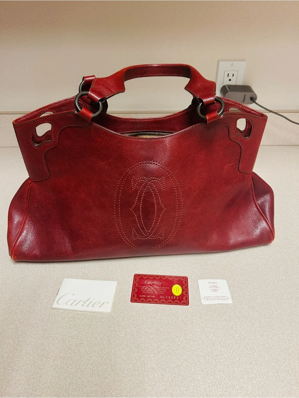 Cartier Burgundy Marcello Goat Leather beautiful Satchel with Top Handles